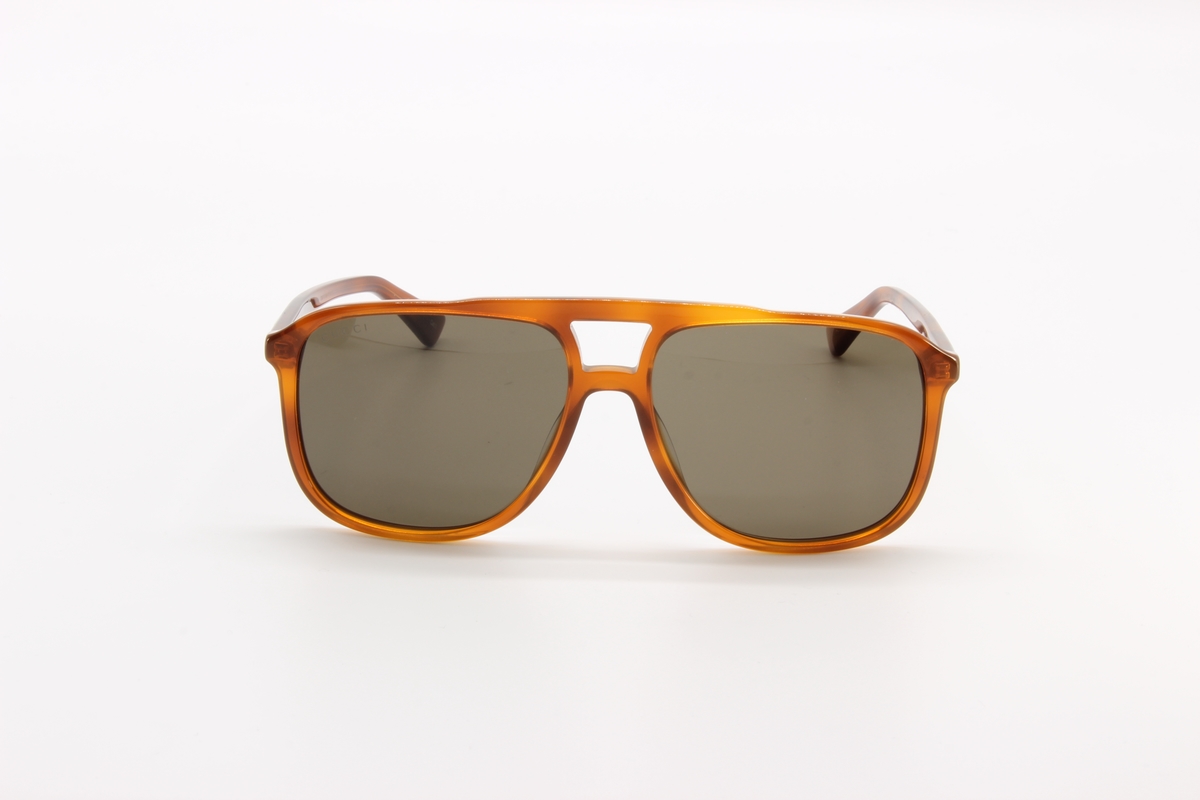 Occhiali da Sole Uomo Gucci GG0262S Logo 002 Havana Pilot Tondi Lenti  Marroni